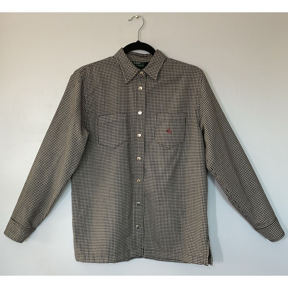 Ralph Lauren  Wool Hounds Tooth Button Up Long Sleeve Shirt Size S